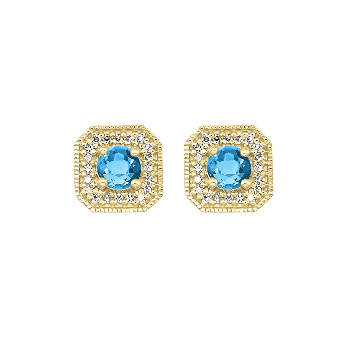 10Kt Yellow Gold Diamond 1/10Ctw & Blue Topaz 5/8Ctw Earring