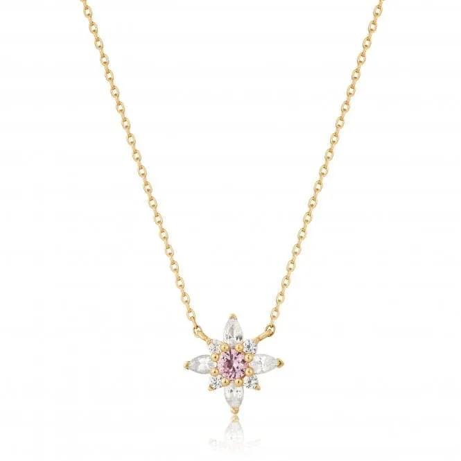 14ct Gold White And Pink Sapphire Flower Necklace NAU006-02YG