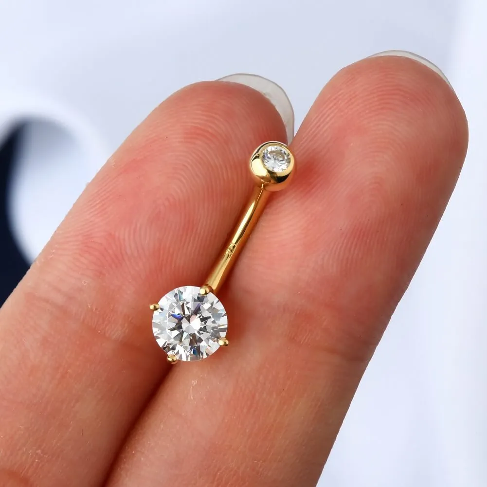 14K Gold Belly Ring 14G Round CZ Diamond Belly Button Ring