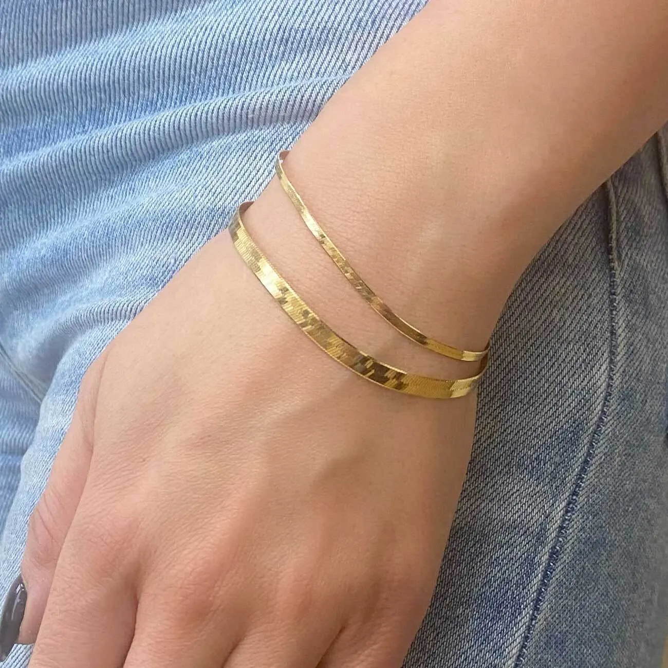 14K Gold Thin Herringbone Bracelet 3mm