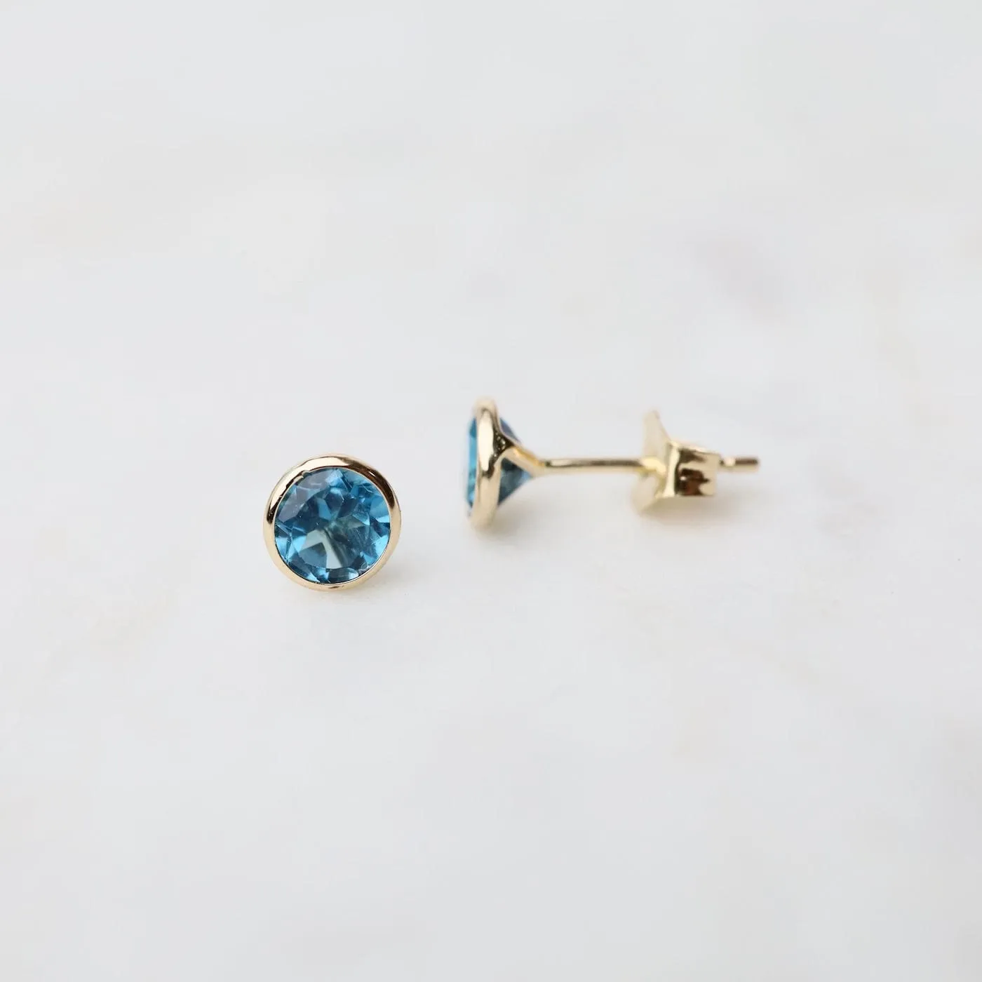 14k London Blue Topaz Bezel Studs