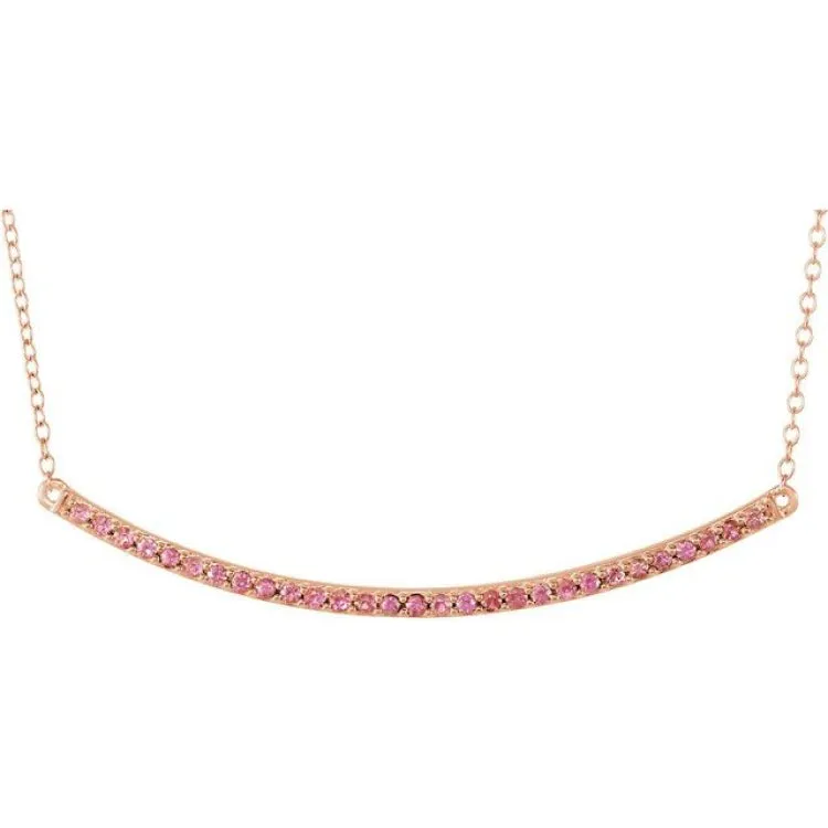 14K Rose Natural Pink Sapphire Bar 16-18" Necklace