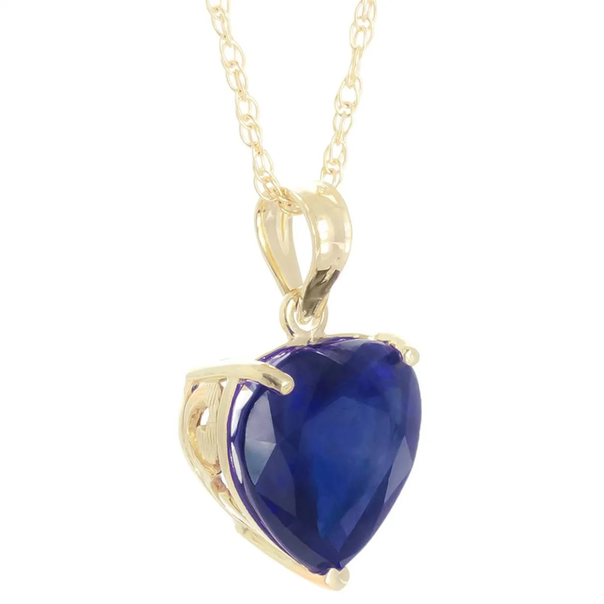 14K Solid Yellow Gold Necklace w/ Natural 10mm Heart Sapphire