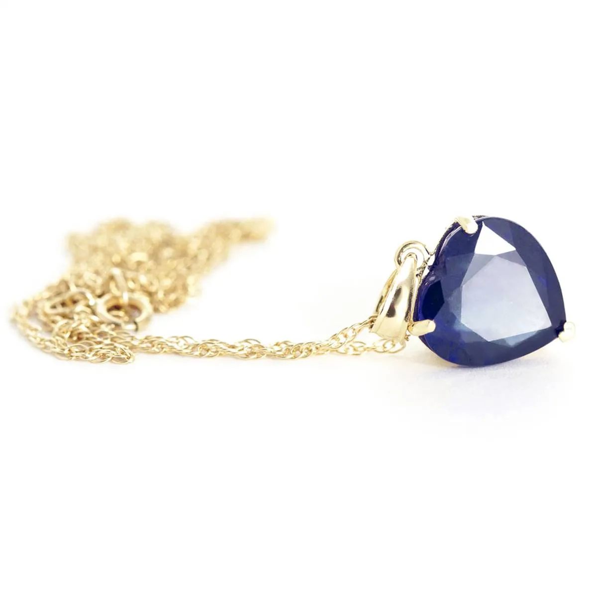 14K Solid Yellow Gold Necklace w/ Natural 10mm Heart Sapphire