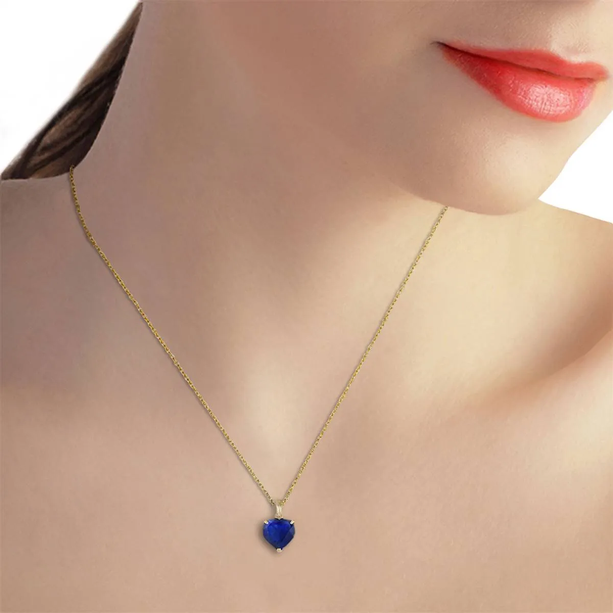 14K Solid Yellow Gold Necklace w/ Natural 10mm Heart Sapphire