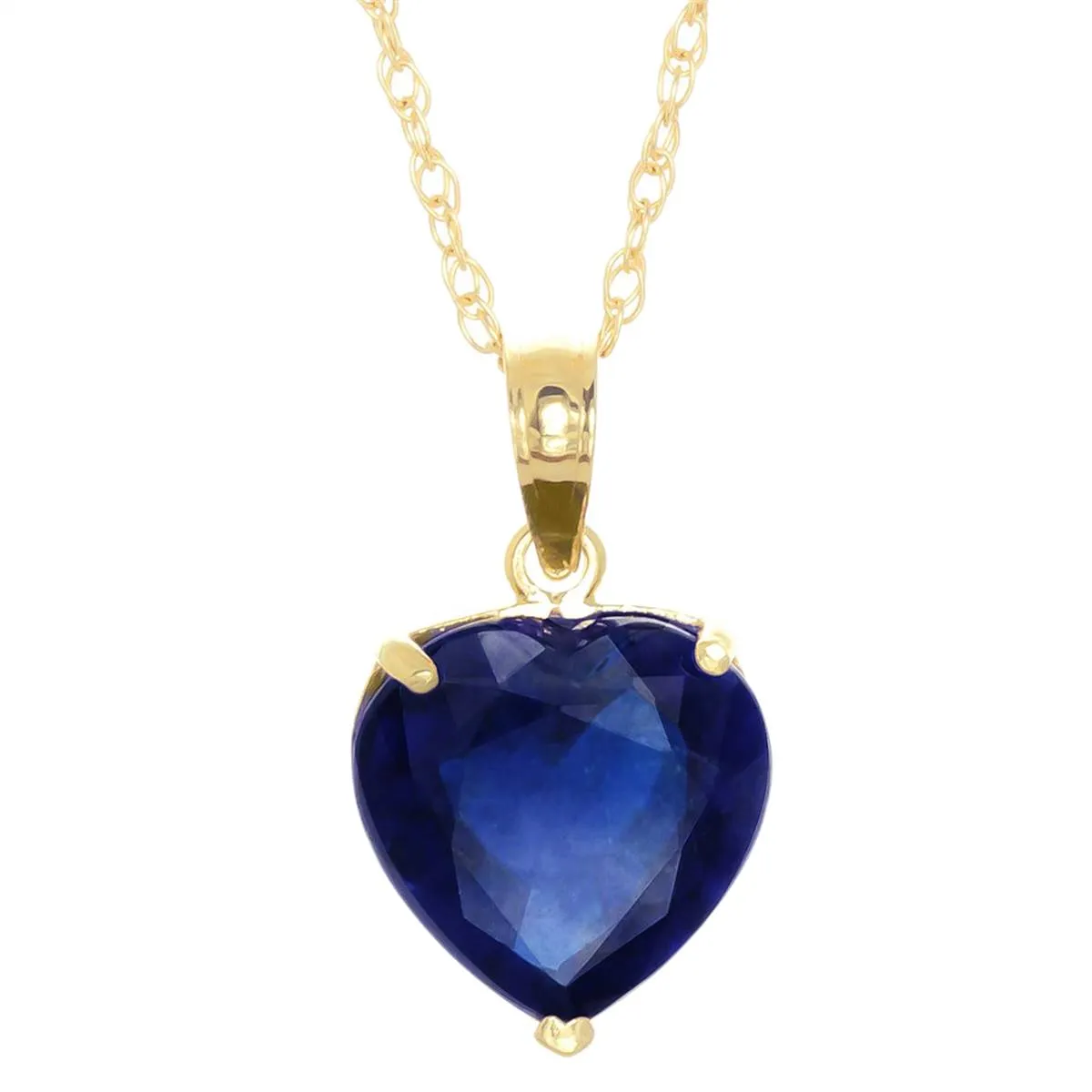 14K Solid Yellow Gold Necklace w/ Natural 10mm Heart Sapphire