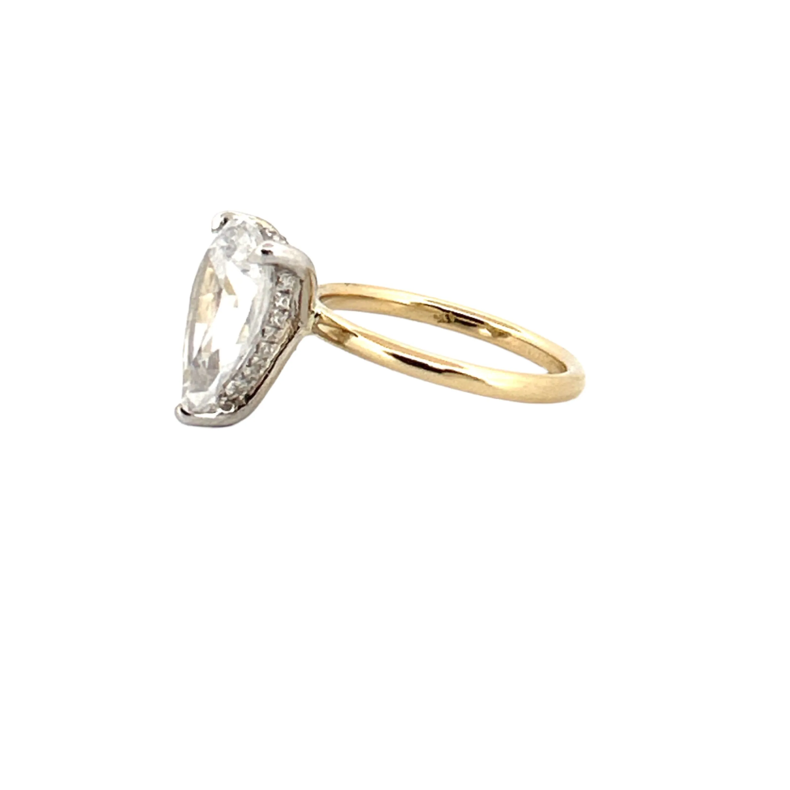 14K Two-Tone Gold 3.00 Carat Pear Lab Grown Diamond Under Halo Solitaire Engagement Ring