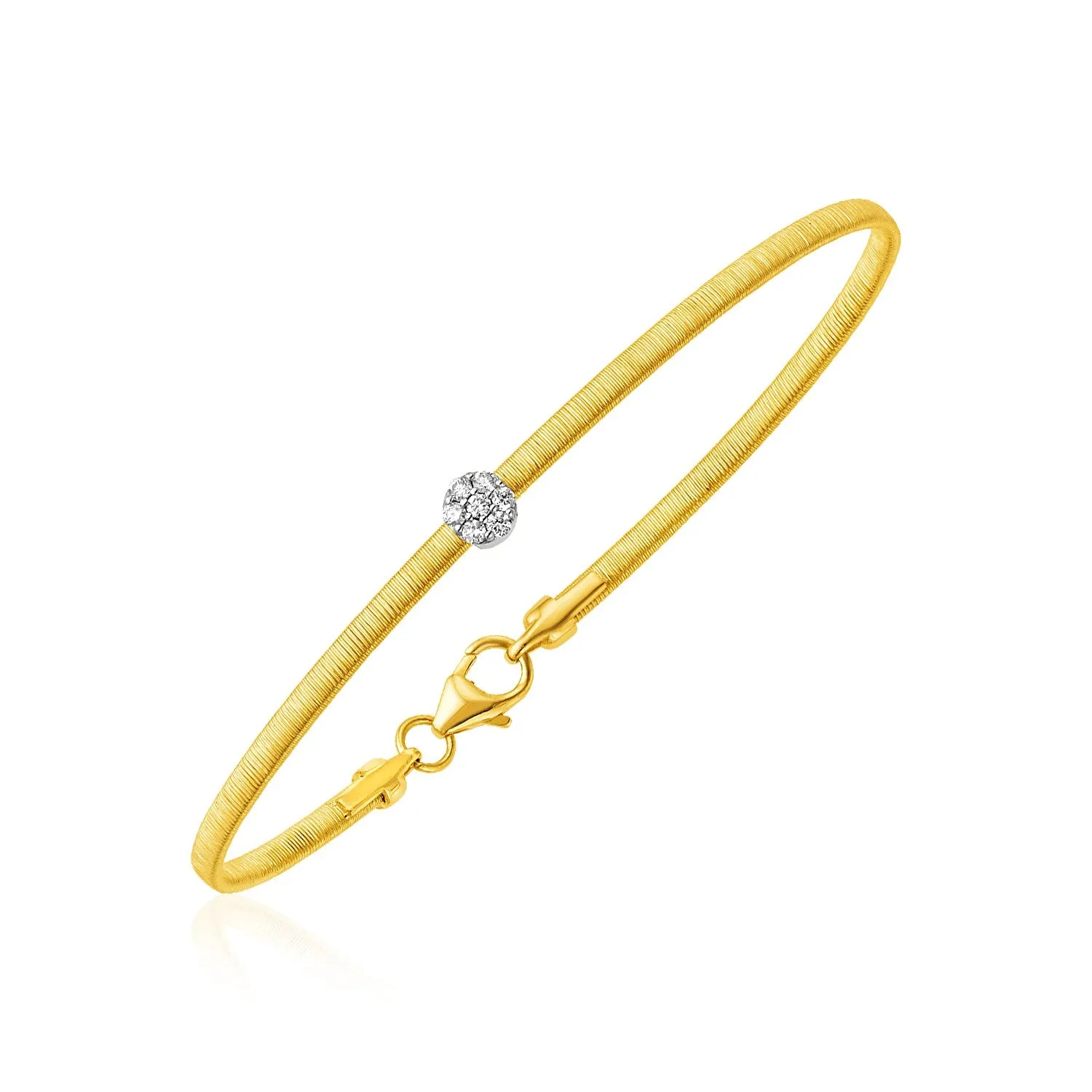 14k Two Tone Gold Bangle Brushed Texture and Diamonds Lobster Clasp