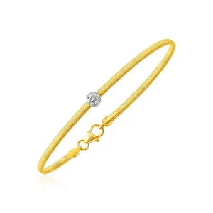 14k Two Tone Gold Bangle Brushed Texture and Diamonds Lobster Clasp