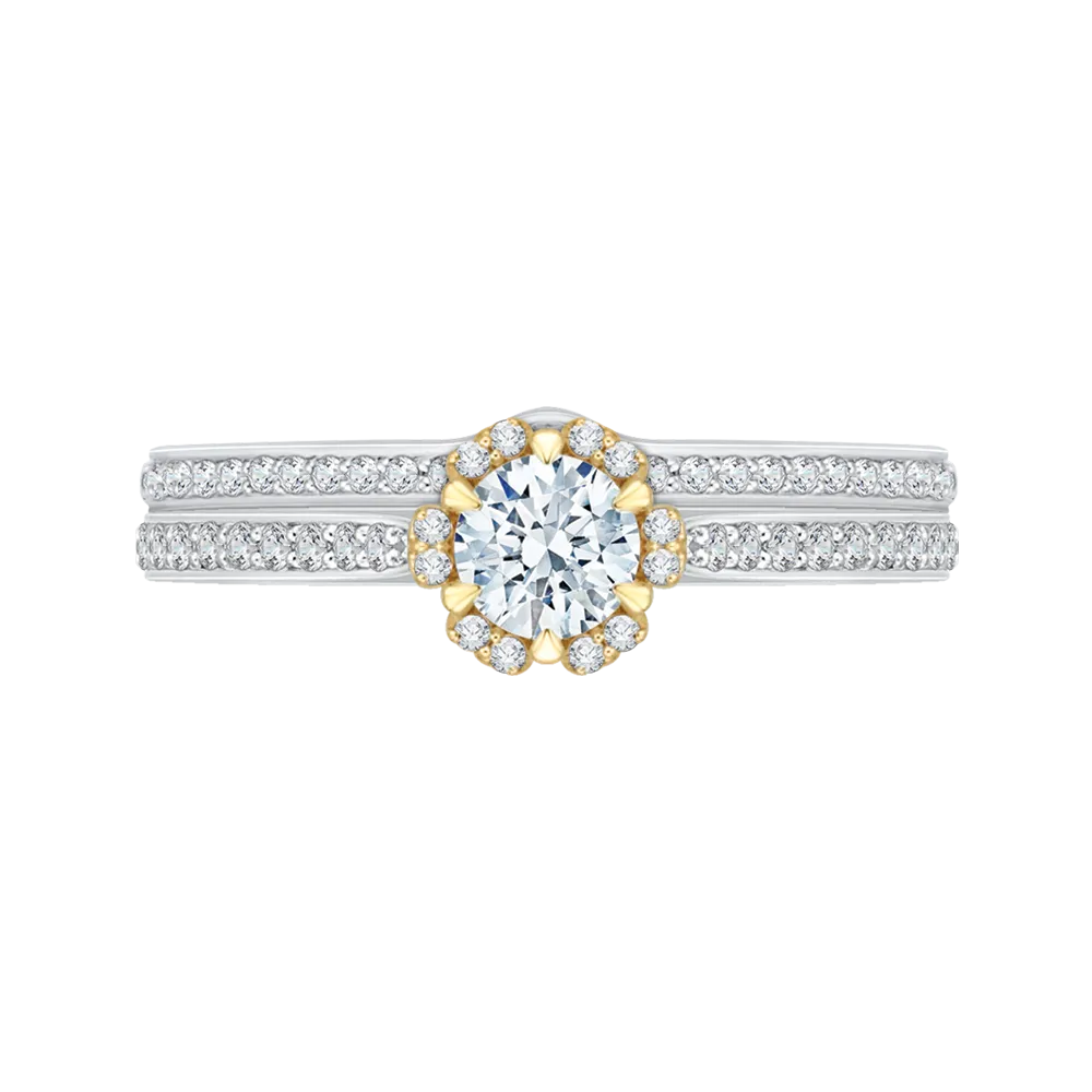 14K Two Tone Gold Round Diamond Engagement Ring