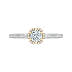 14K Two Tone Gold Round Diamond Engagement Ring