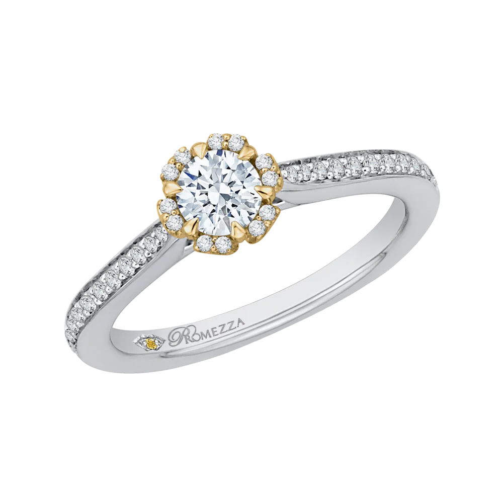 14K Two Tone Gold Round Diamond Engagement Ring