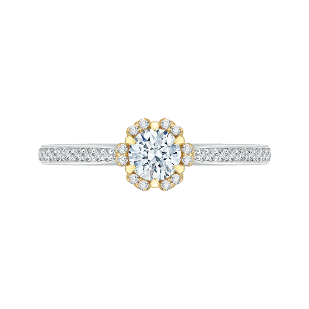 14K Two Tone Gold Round Diamond Engagement Ring