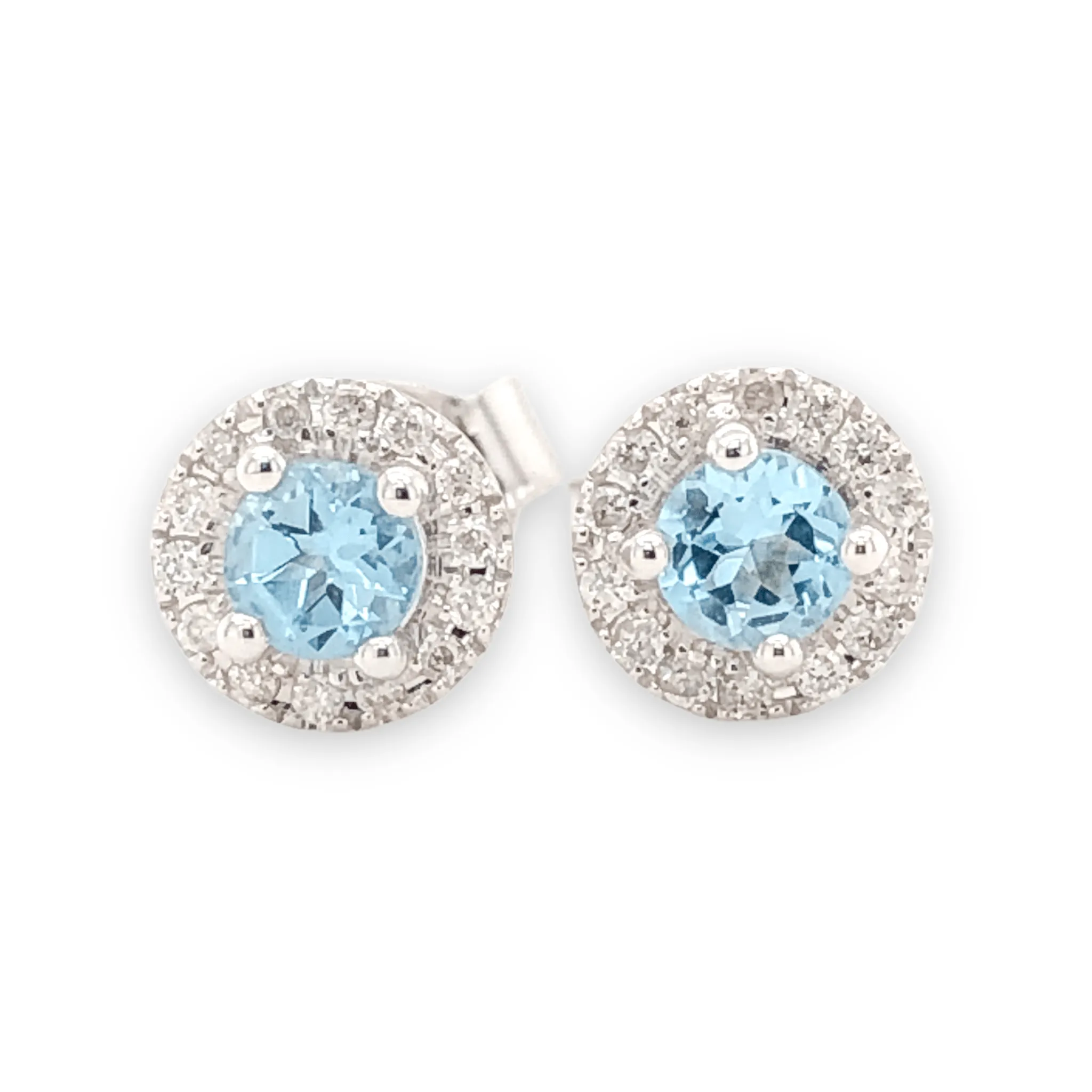 14K W Gold 0.10cttw Diamond 0.30cttw Blue Topaz Round Halo Earrings