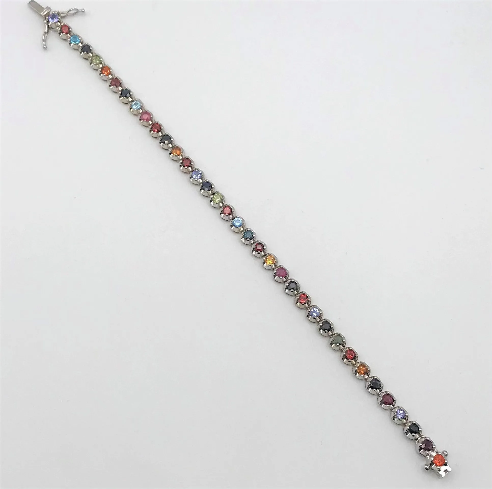 14K White Gold colored gems Tennis Bracelet