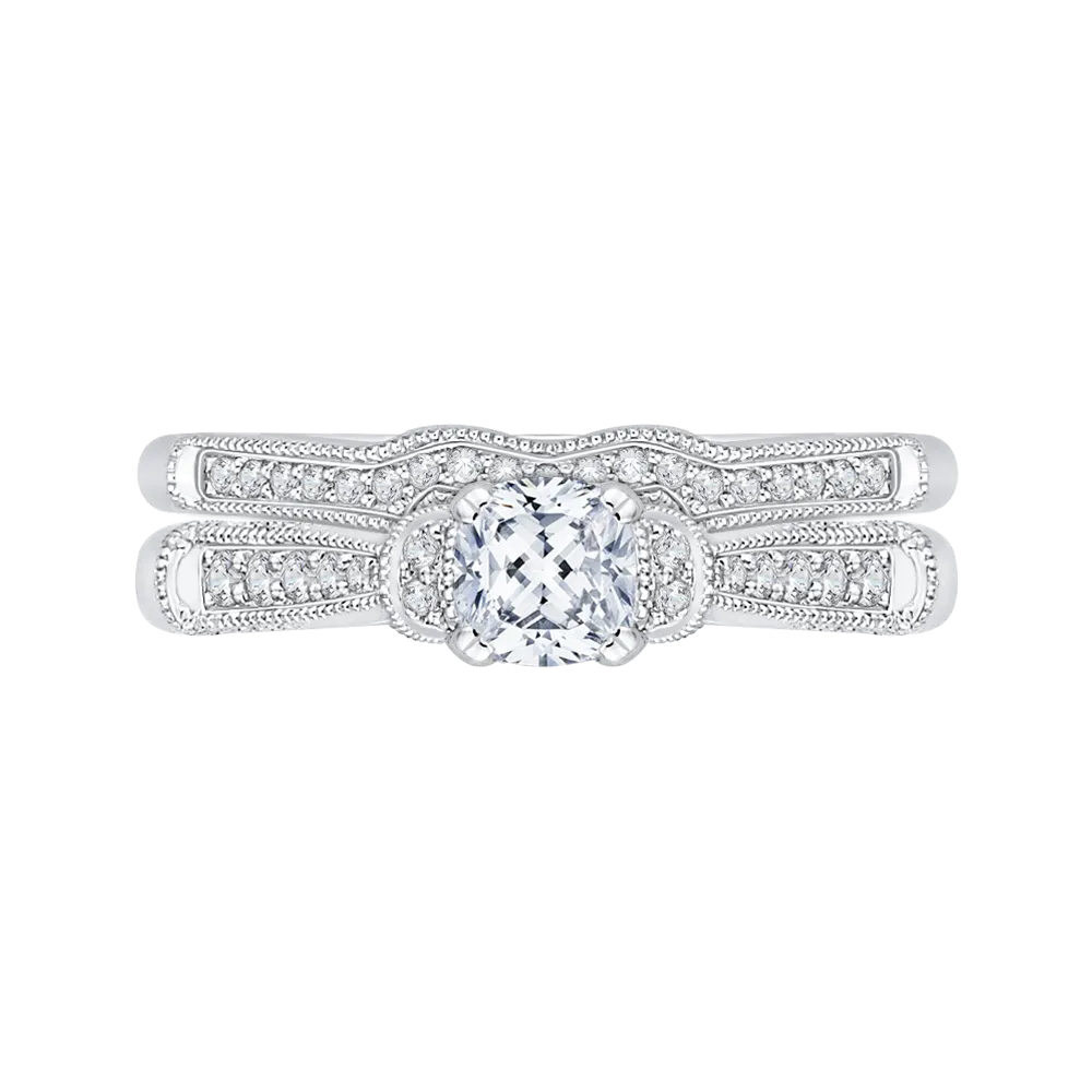 14K White Gold Cushion Diamond Cathedral Style Engagement Ring