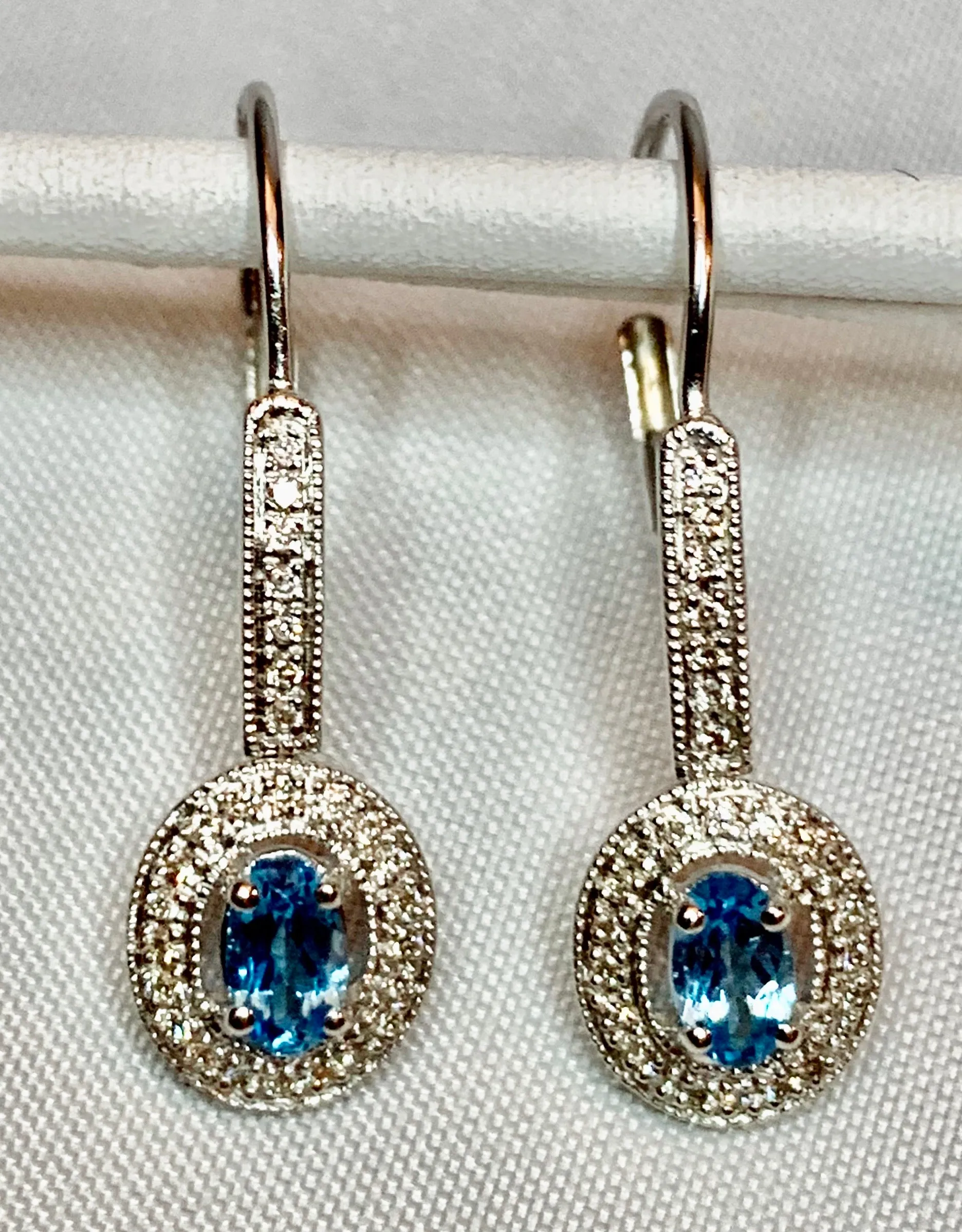 14K White Gold Diamond & Blue Topaz Earrings