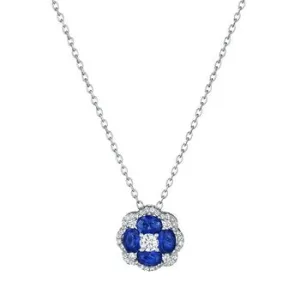 14K White Gold Diamond & Sapphire Pendant Necklace