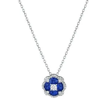 14K White Gold Diamond & Sapphire Pendant Necklace