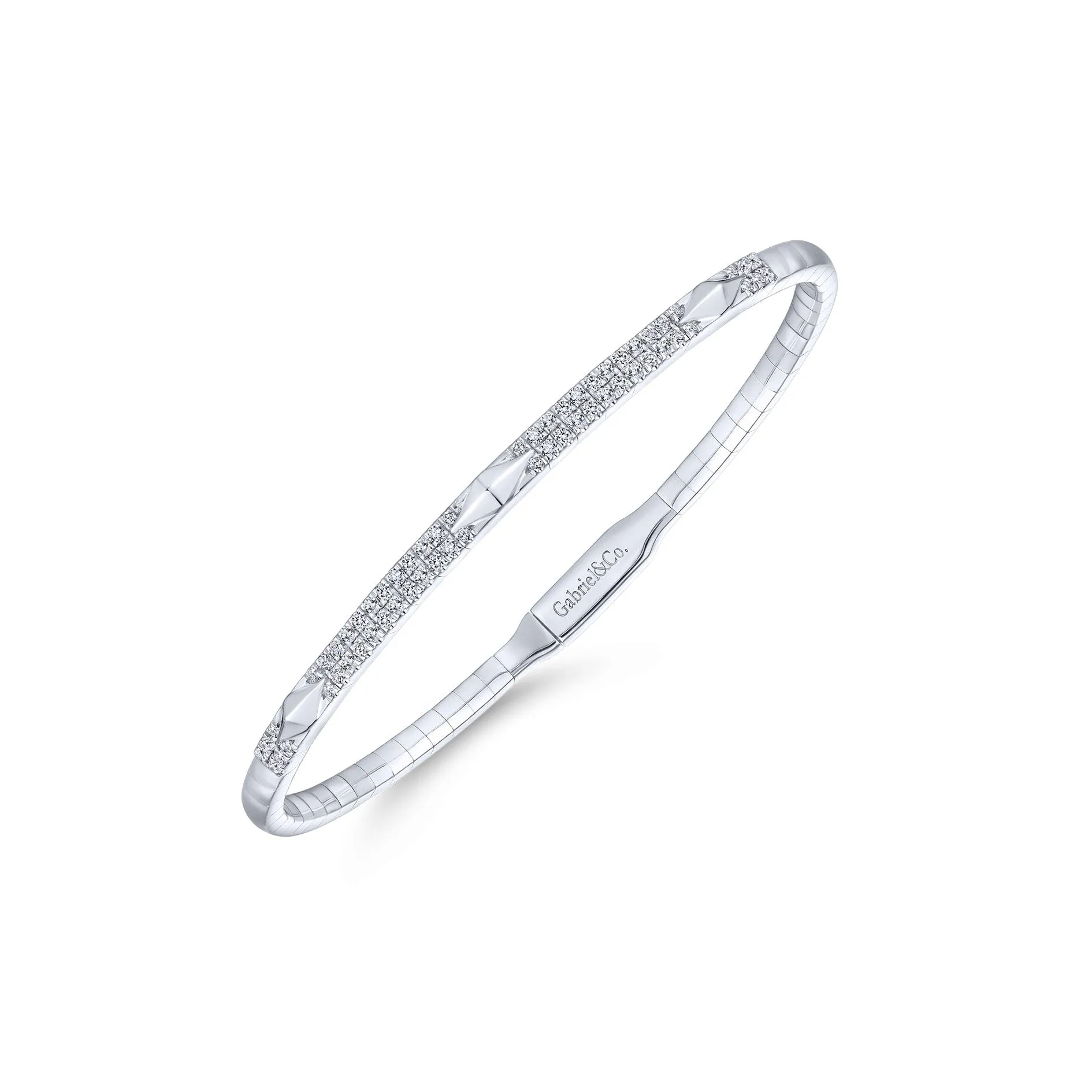 14K White Gold Diamond Pyramid Accent Bangle