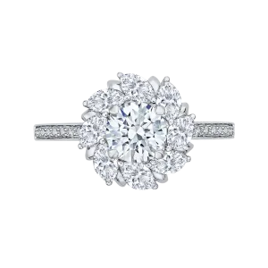 14K White Gold Round & Marquise Diamond Floral Engagement Ring