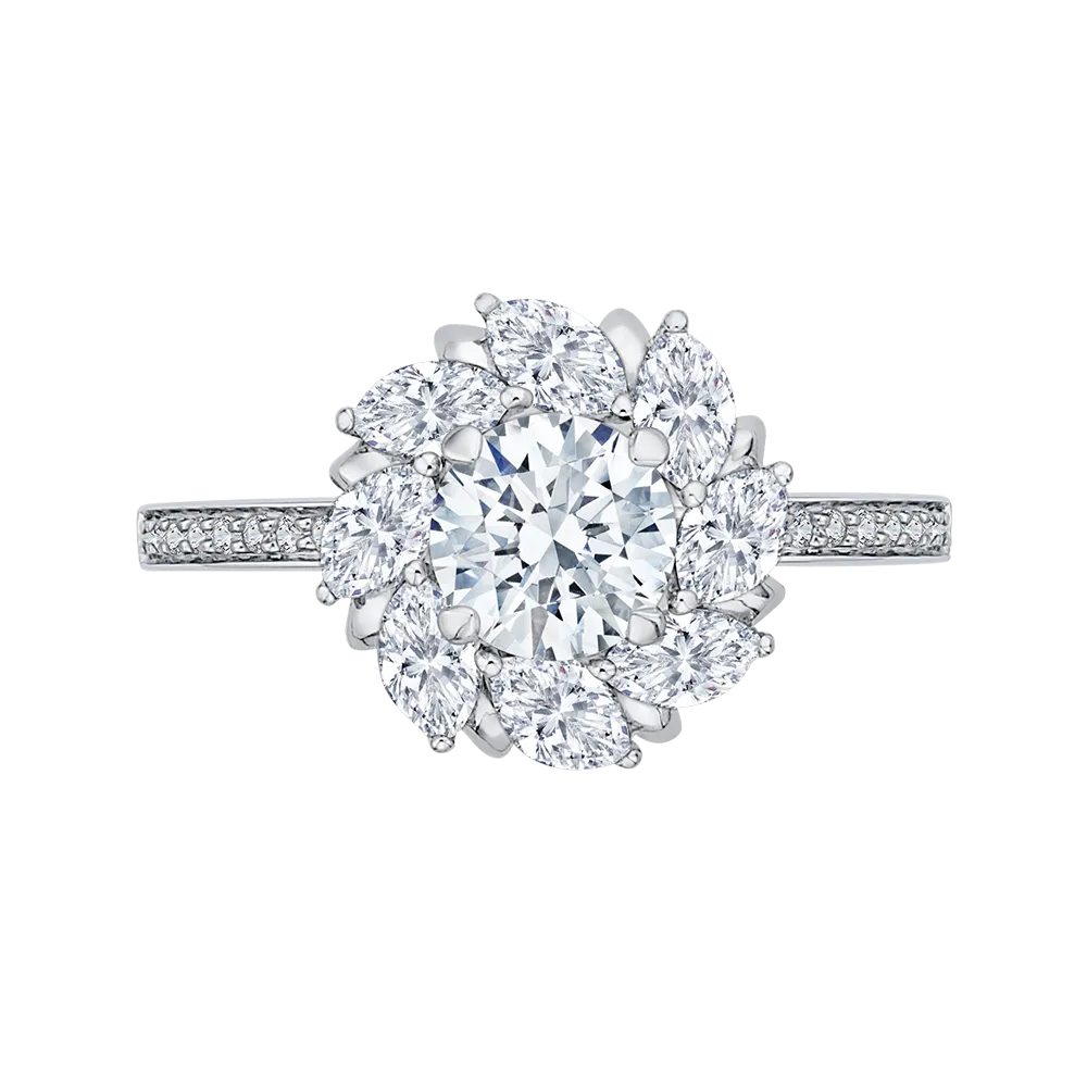 14K White Gold Round & Marquise Diamond Floral Engagement Ring