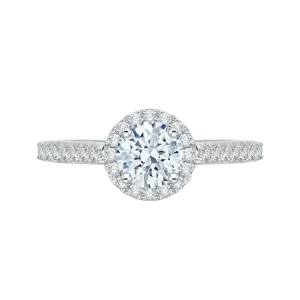 14K White Gold Round Cut Diamond Halo Engagement Ring