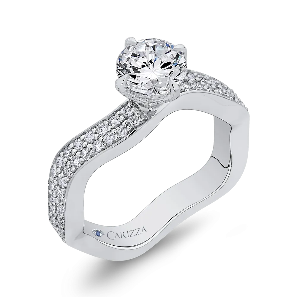 14K White Gold Round Diamond Engagement Ring (Semi Mount)