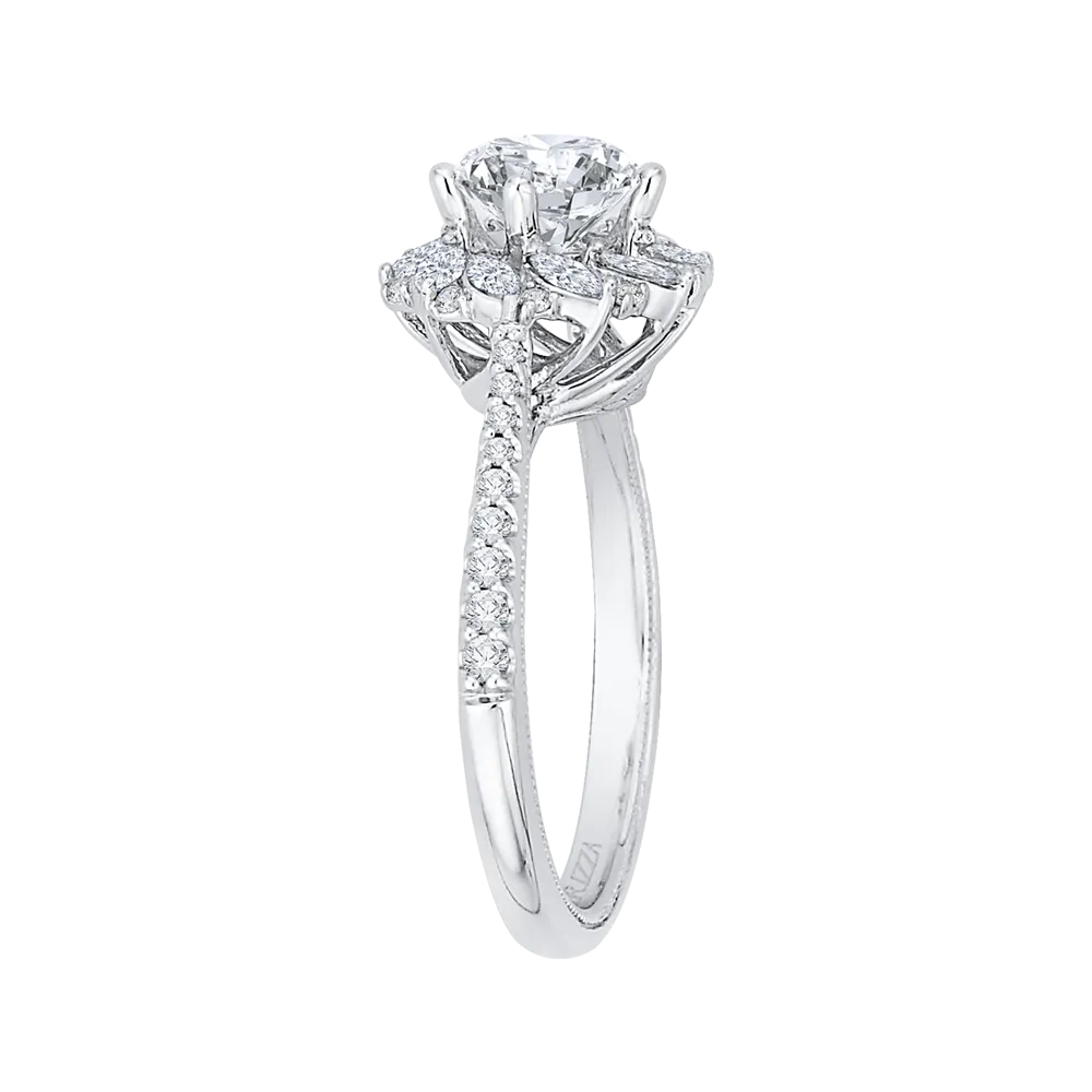 14K White Gold Round Diamond Floral Engagement Ring (Semi Mount)