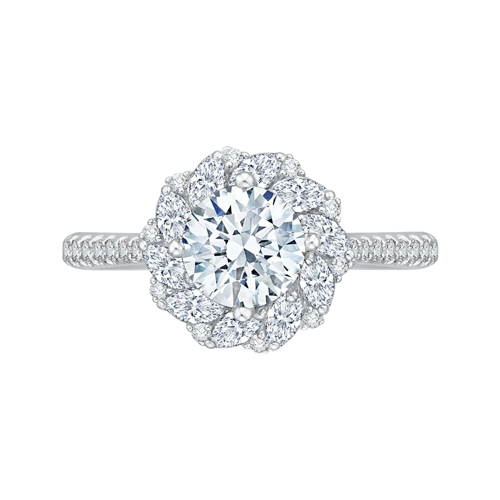 14K White Gold Round Diamond Floral Engagement Ring (Semi Mount)