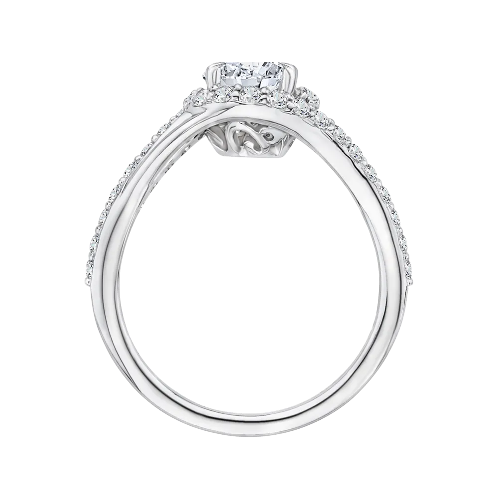 14K White Gold Round Diamond Halo Engagement Ring with Split Shank (Semi Mount)