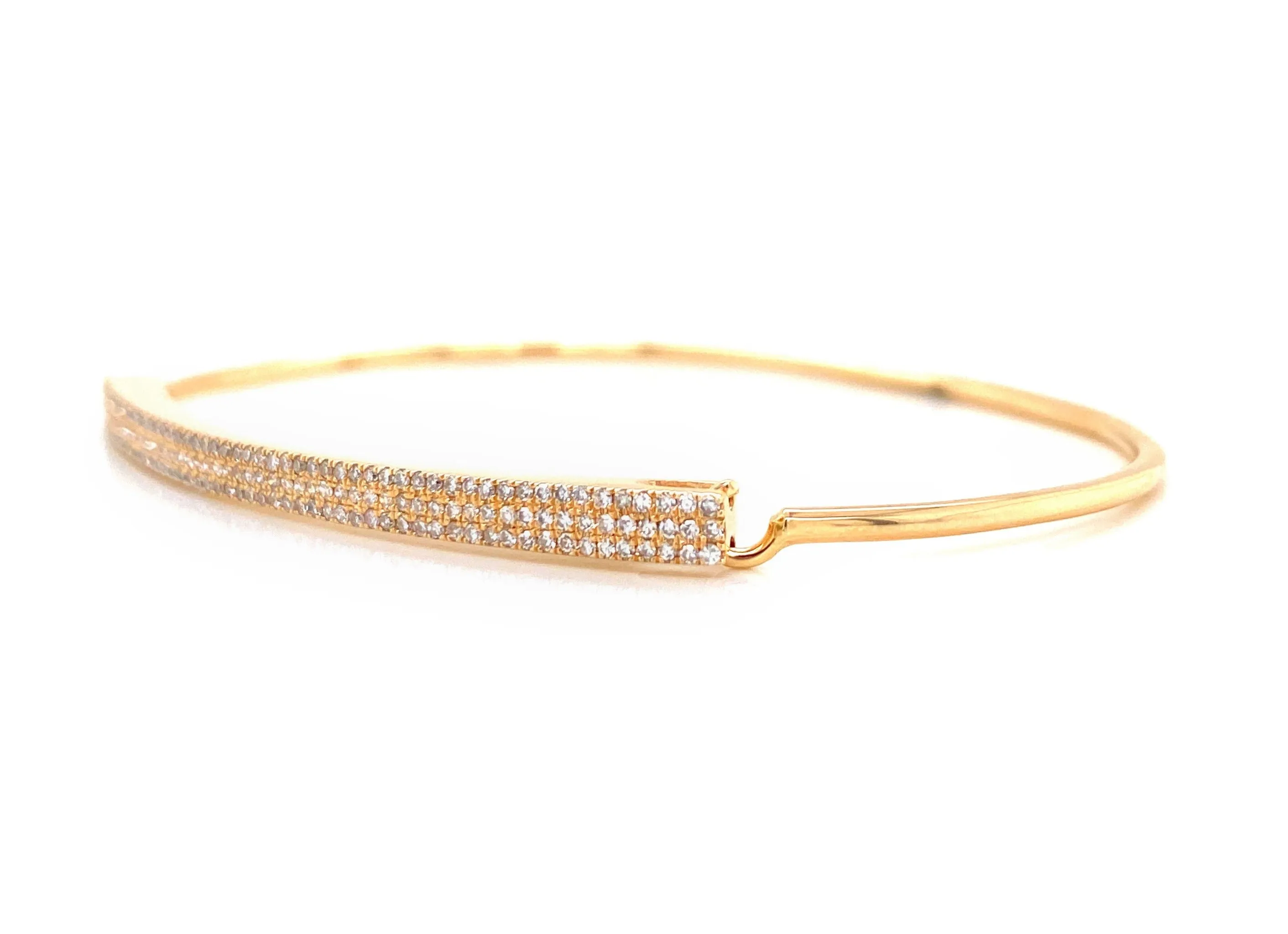 14K Yellow Gold Diamond Pave Triple Row Top Bangle