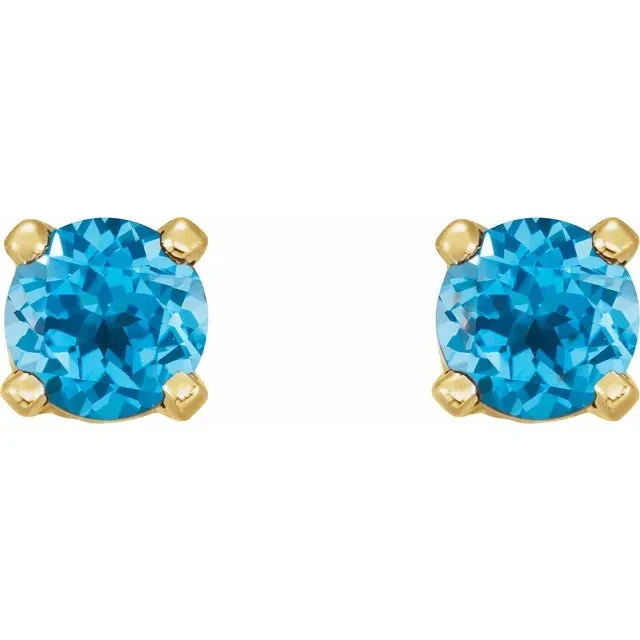 14K Yellow Gold Natural Swiss Blue Topaz Earrings