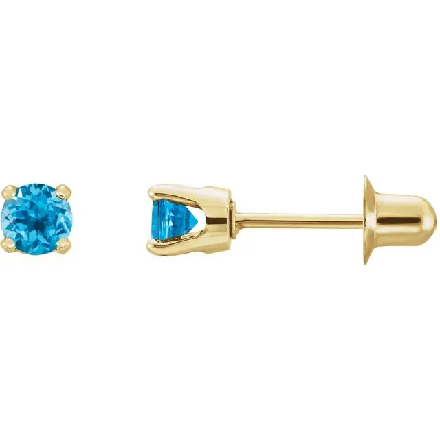 14K Yellow Gold Natural Swiss Blue Topaz Earrings