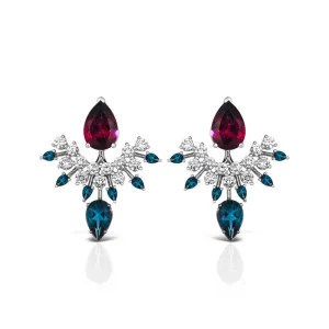 18k Amazonia (cocar) White Gold Earring With 1.60 Cts Vs-Gh Diamonds  And Topaz And Rhodolite