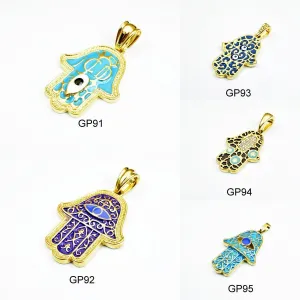 18k as gold filled* hamsa hand pendant charm some with cubic zircon (cz) rhinestone 5 styles for jewelry making gp91, gp92, gp93, gp94, gp95