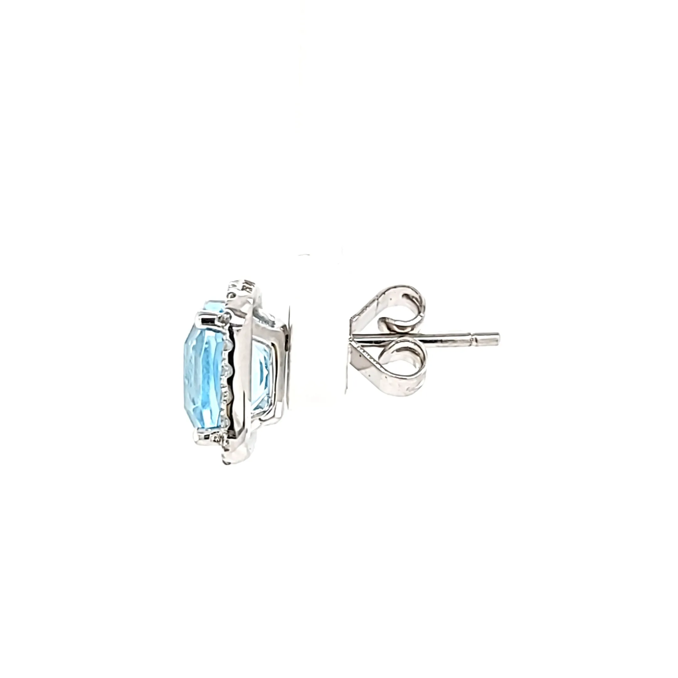 18k White Gold Blue Topaz & Diamond Halo Stud Earrings (I6671)