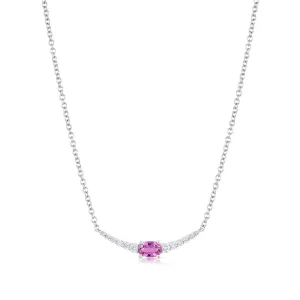 18kt White Gold Pink Sapphire and Diamond Crescent Necklace