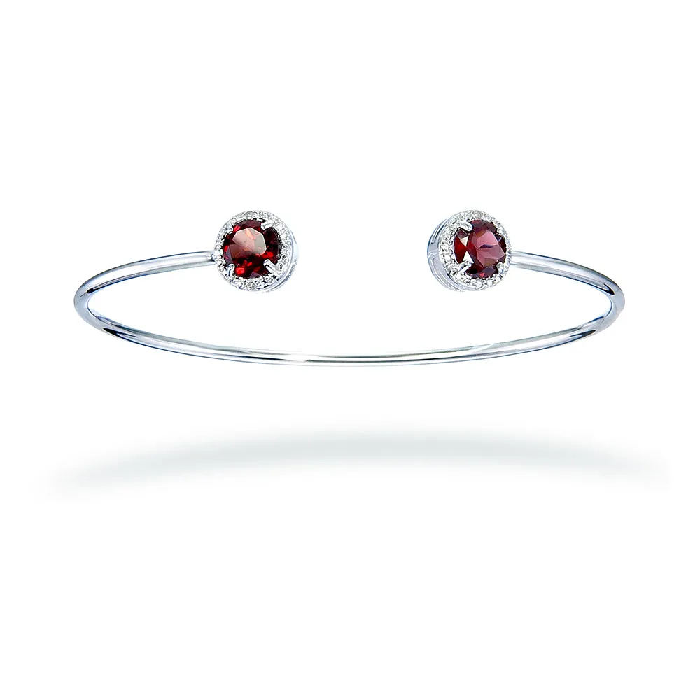 2 cttw Garnet Cuff Cuff Bangle Bracelet Brass With Rhodium Plating 7 MM Round