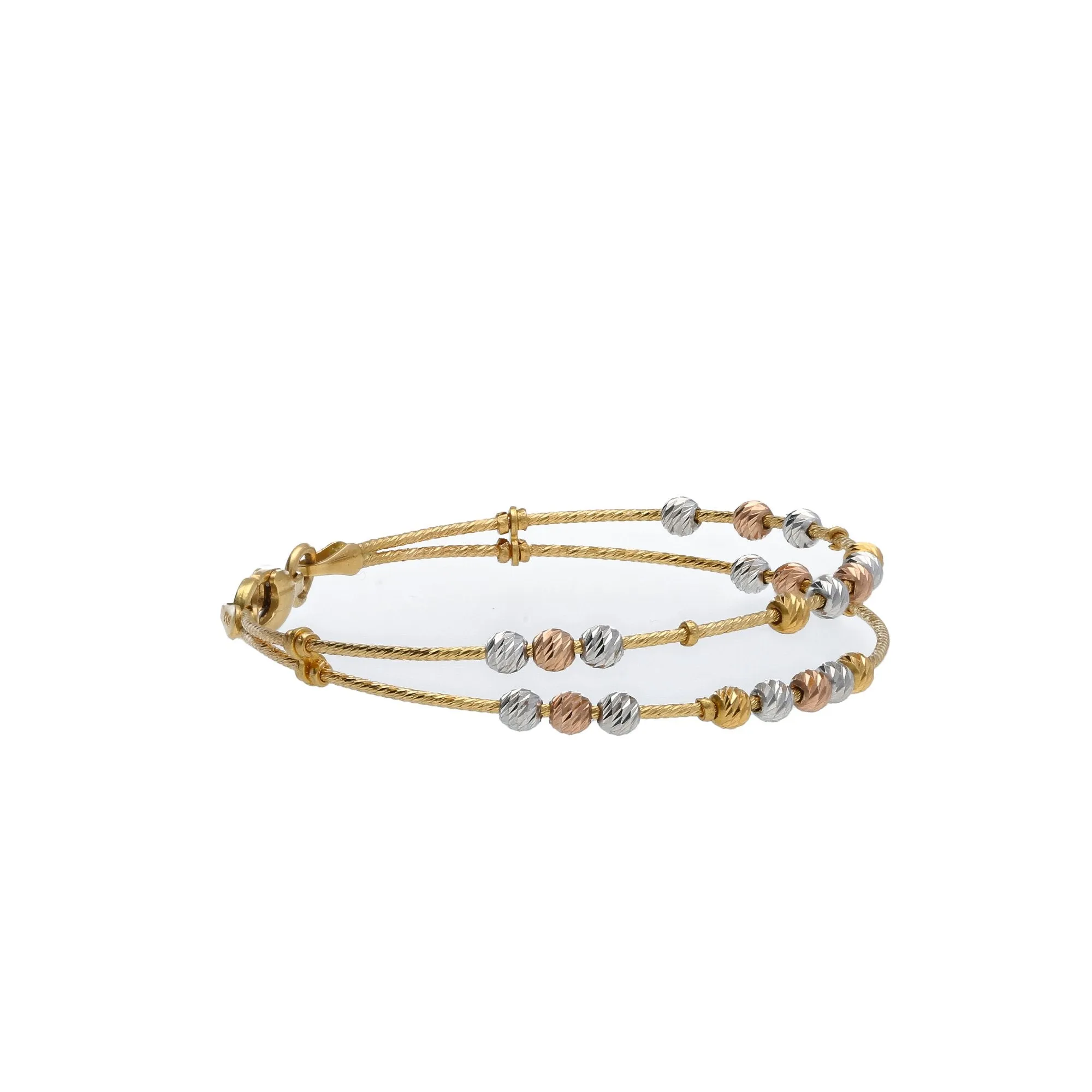 22K Multi Tone Gold Baby Bangle W/ White, Yellow & Rose Gold Rope Accents