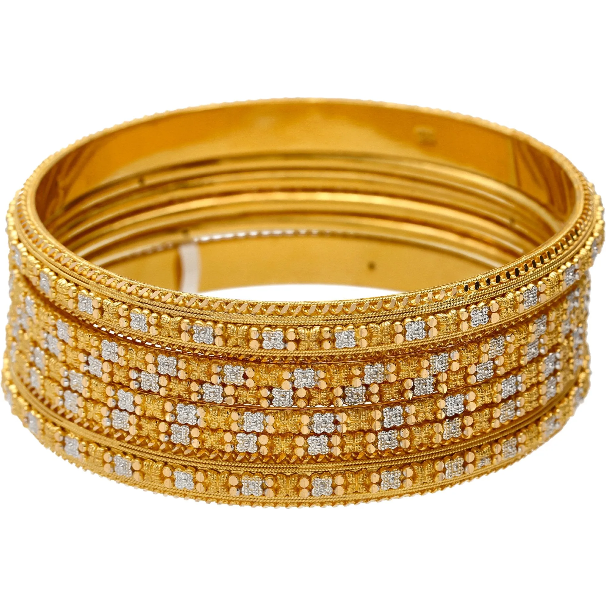 22K Multi-Tone Gold Beaded Filigree Bangle Set of 6