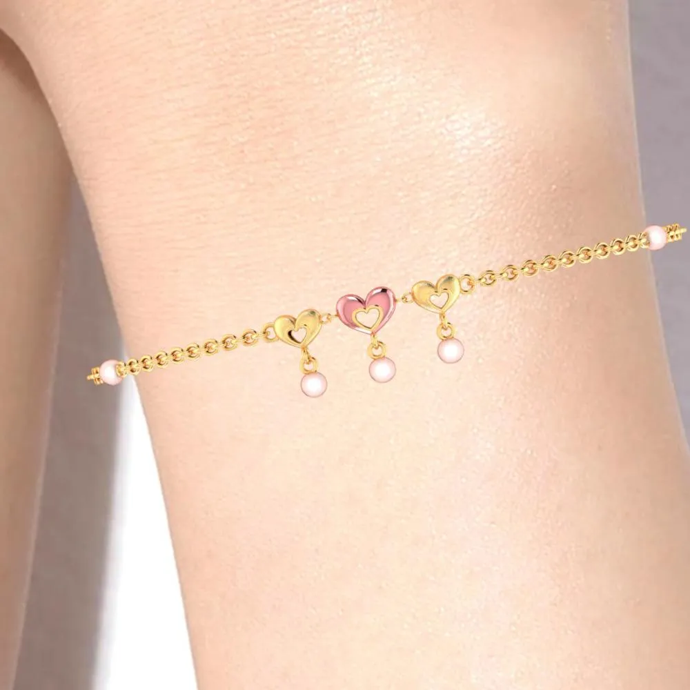 22k Pink Heart Centered Chain Gold Bracelet