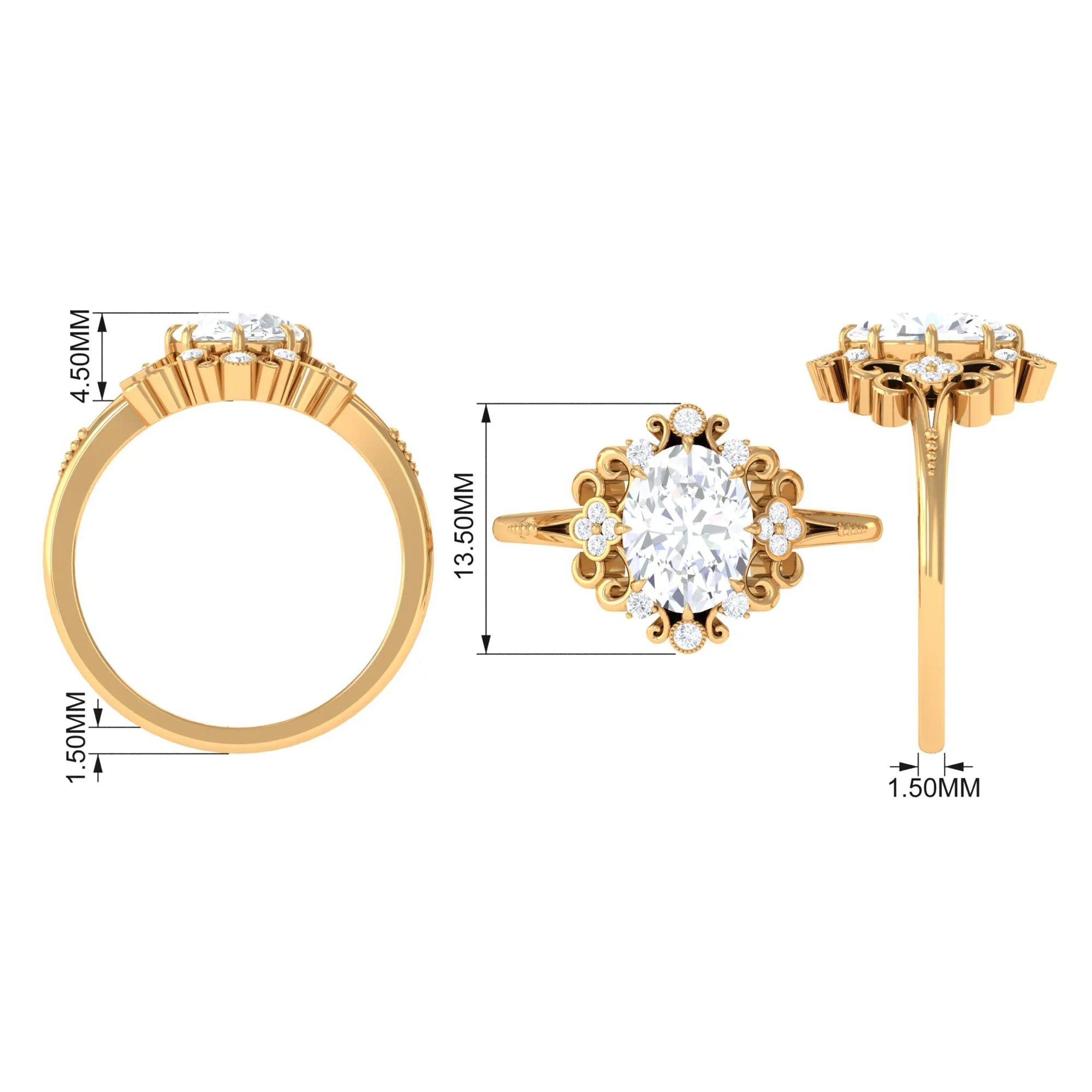 3.25 CT Vintage Inspired Cubic Zirconia Gold Engagement Ring