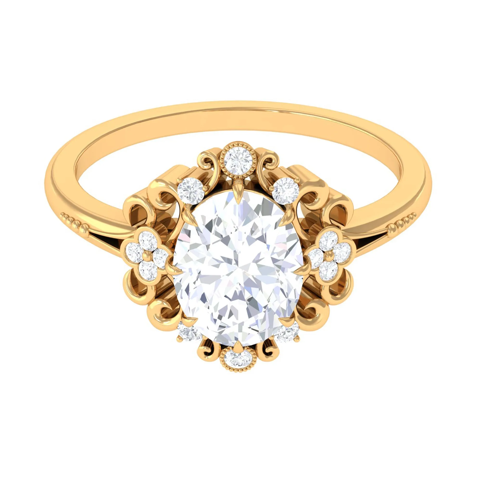 3.25 CT Vintage Inspired Cubic Zirconia Gold Engagement Ring