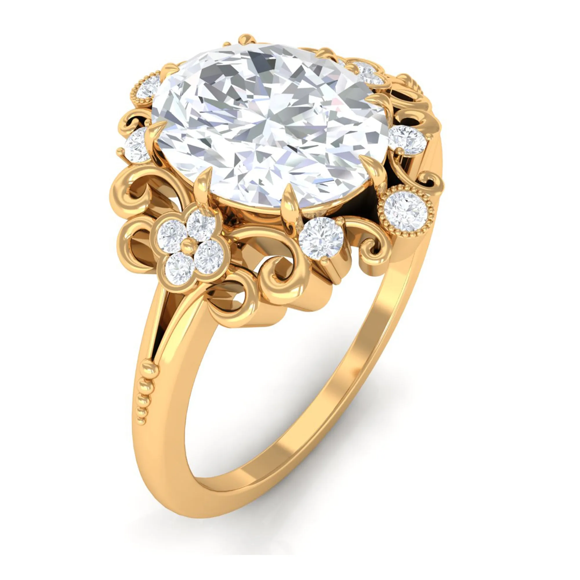 3.25 CT Vintage Inspired Cubic Zirconia Gold Engagement Ring