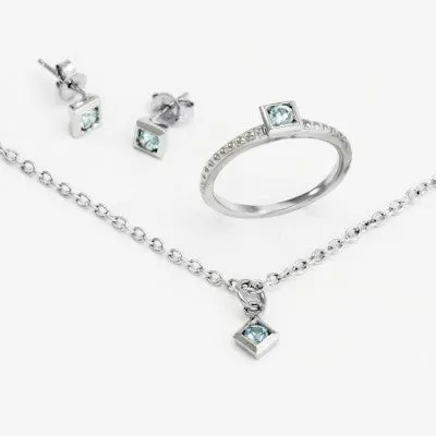 3mm Round Blue Zircon December Birthstone Suite in 14kt White Gold