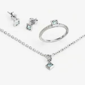 3mm Round Blue Zircon December Birthstone Suite in 14kt White Gold