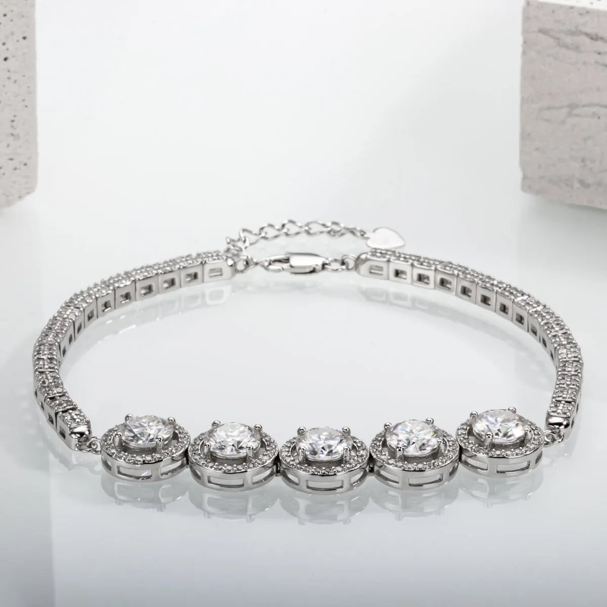 5.0CTTW D Color Moissanite Silver Tennis Bracelet On Hand  Adjustable Bracelets