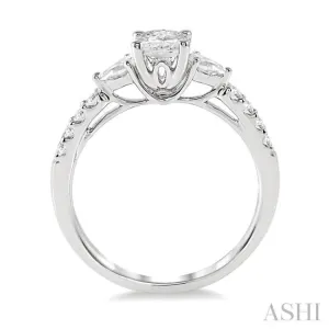 7/8 ctw Pear & Round Cut Diamond Engagement Ring With 1/2 ct Oval Cut Center Stone in 14K White Gold