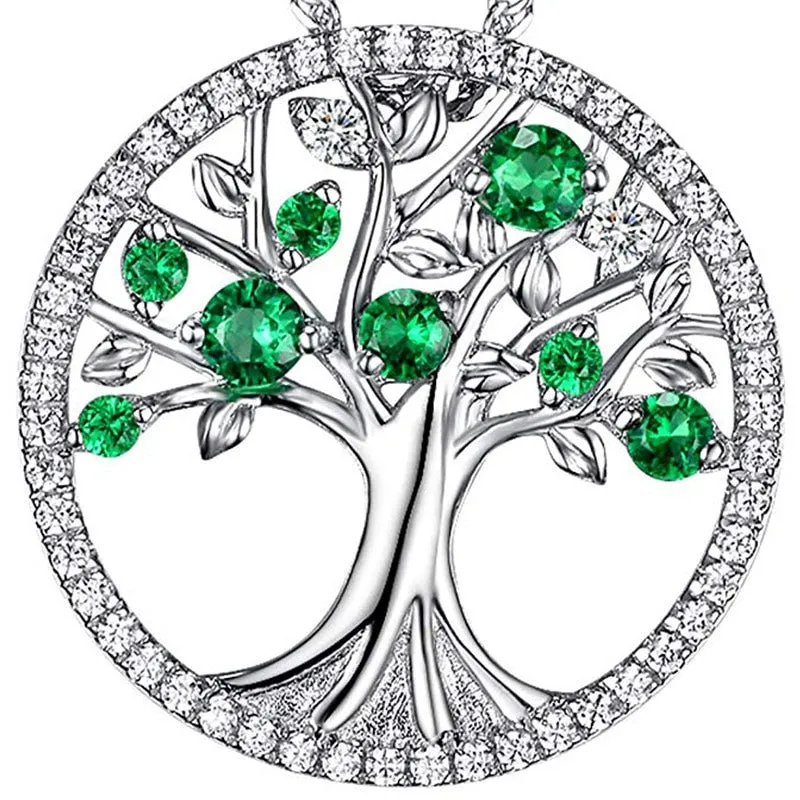 925 Sterling Silver Necklace Pendant Green Tree of Life Women  Necklace Natural Wind Pendant Jewelry